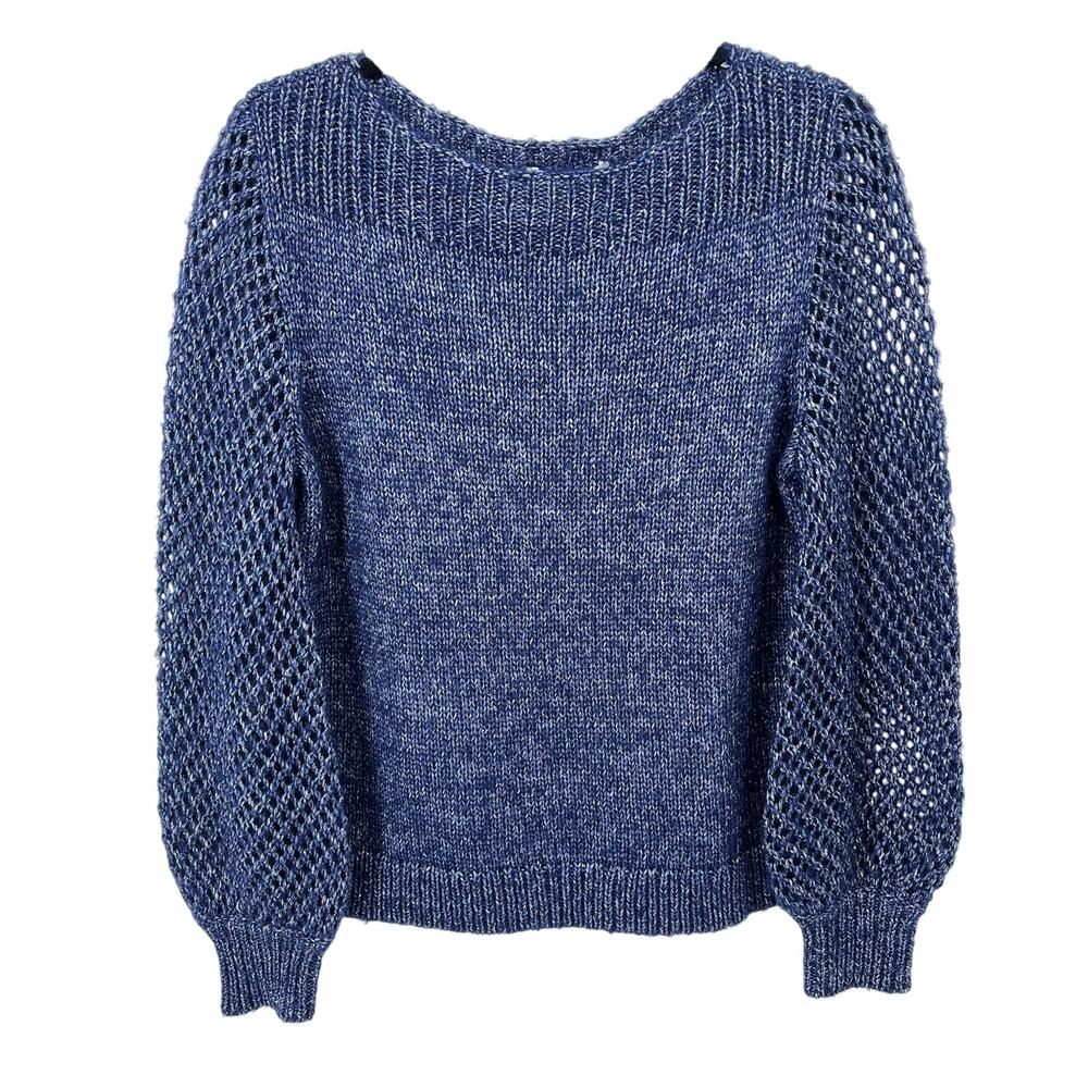 Tommy Bahama Shimmer Baloon Sleeve Sweater Womens Size XS Navy Blue